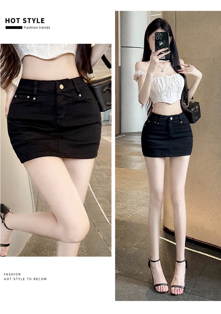 실사 펭 넓적 다리 반바지 화이트 데님 반신 스커트 여성 여름 한 부서 미니멀리즘 노출 방지 하이웨이스트 한 마디 짧은 바지 상세 이미지 24