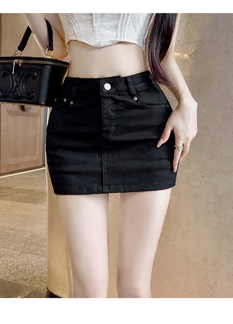 실사 펭 넓적 다리 반바지 화이트 데님 반신 스커트 여성 여름 한 부서 미니멀리즘 노출 방지 하이웨이스트 한 마디 짧은 바지 상세 이미지 25