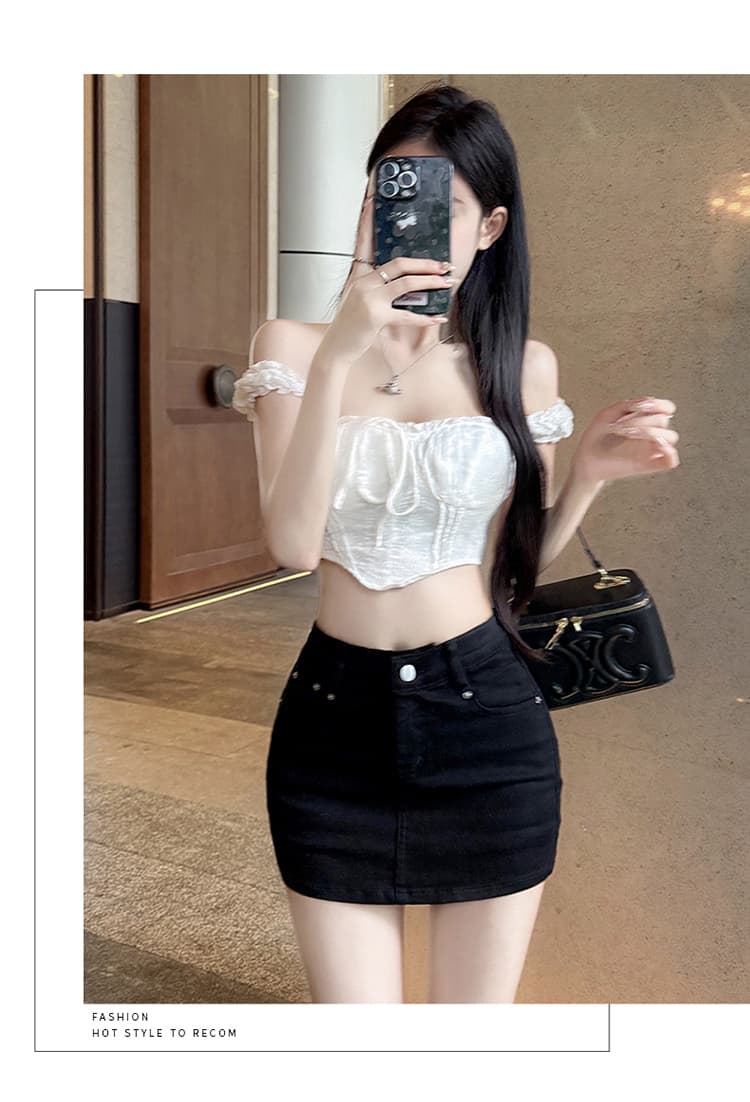 실사 펭 넓적 다리 반바지 화이트 데님 반신 스커트 여성 여름 한 부서 미니멀리즘 노출 방지 하이웨이스트 한 마디 짧은 바지 상세 이미지 26