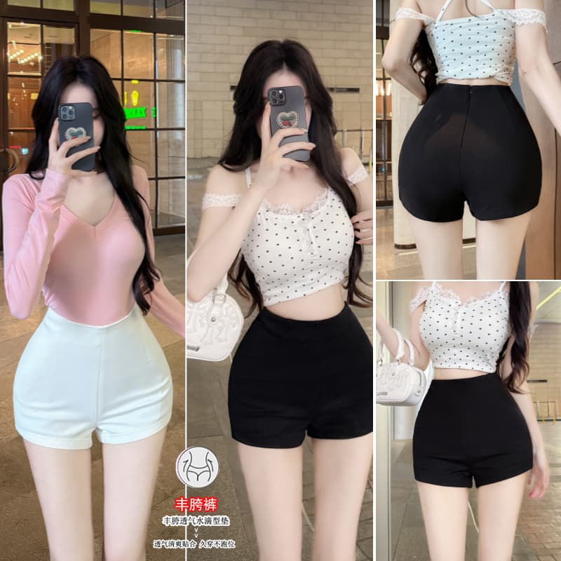 실사 펭 넓적 다리 chill 챠오어 느긋한 다용도 질감 센스 쇼트 스타일 캐주얼 바지 허리 수축 슬림해 보이는 반바지 여성