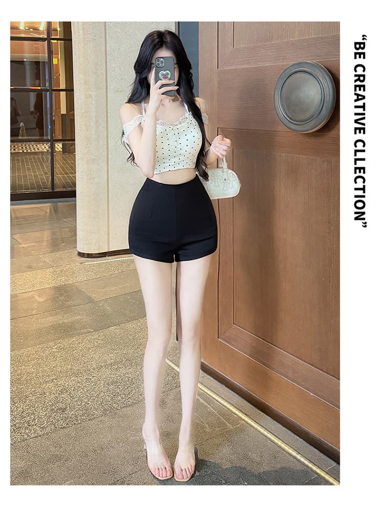 실사 펭 넓적 다리 chill 챠오어 느긋한 다용도 질감 센스 쇼트 스타일 캐주얼 바지 허리 수축 슬림해 보이는 반바지 여성 상세 이미지 17