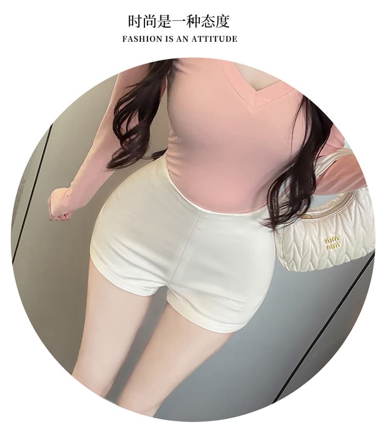 실사 펭 넓적 다리 chill 챠오어 느긋한 다용도 질감 센스 쇼트 스타일 캐주얼 바지 허리 수축 슬림해 보이는 반바지 여성 상세 이미지 24