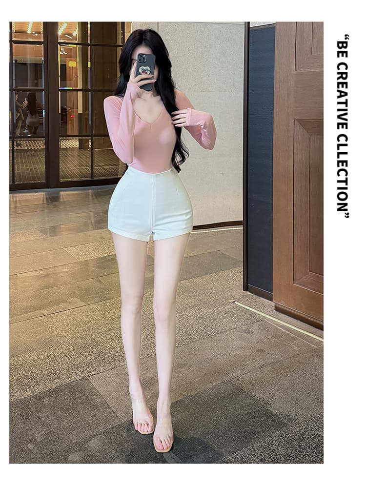 실사 펭 넓적 다리 chill 챠오어 느긋한 다용도 질감 센스 쇼트 스타일 캐주얼 바지 허리 수축 슬림해 보이는 반바지 여성 상세 이미지 27