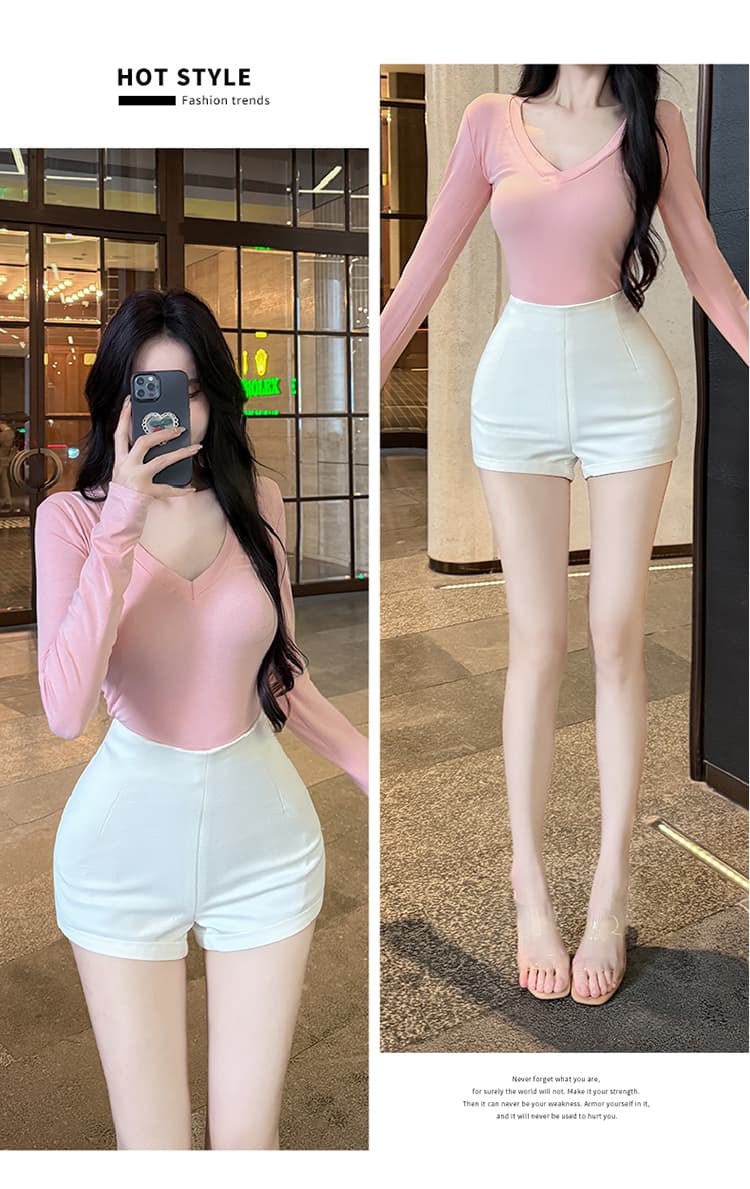 실사 펭 넓적 다리 chill 챠오어 느긋한 다용도 질감 센스 쇼트 스타일 캐주얼 바지 허리 수축 슬림해 보이는 반바지 여성 상세 이미지 29
