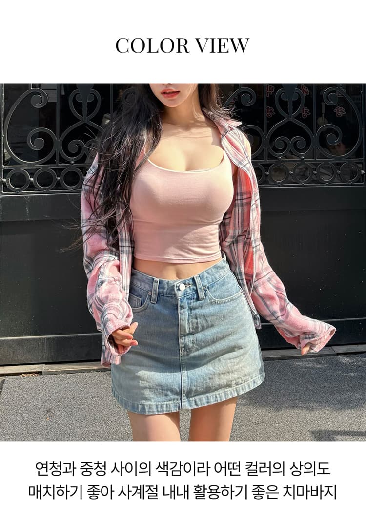 펭 넓적 다리 반바지 노출 방지 데님 바지 반신 스커트 여성 한국 스타일 레트로 하늘색 슬림해 보이는 한 마디 짧은 치마바지 상세 이미지 9