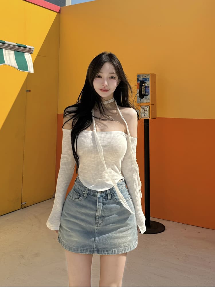 펭 넓적 다리 반바지 노출 방지 데님 바지 반신 스커트 여성 한국 스타일 레트로 하늘색 슬림해 보이는 한 마디 짧은 치마바지 상세 이미지 11