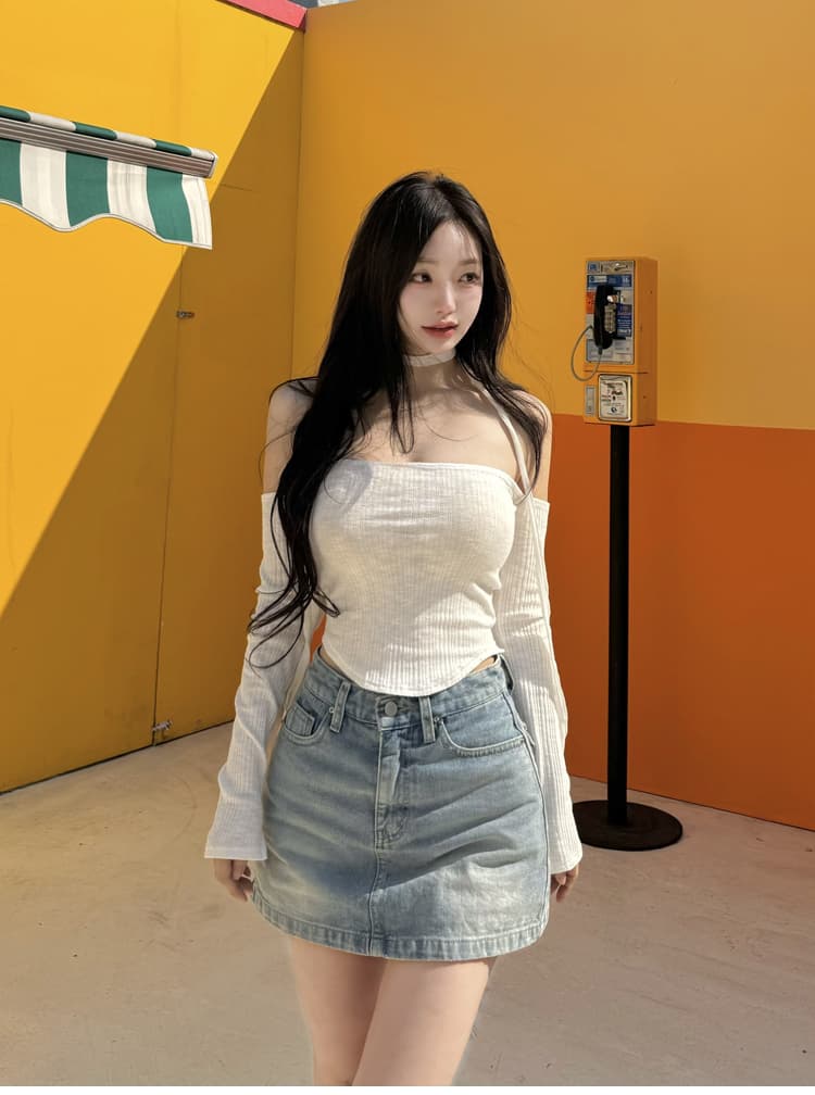 펭 넓적 다리 반바지 노출 방지 데님 바지 반신 스커트 여성 한국 스타일 레트로 하늘색 슬림해 보이는 한 마디 짧은 치마바지 상세 이미지 12