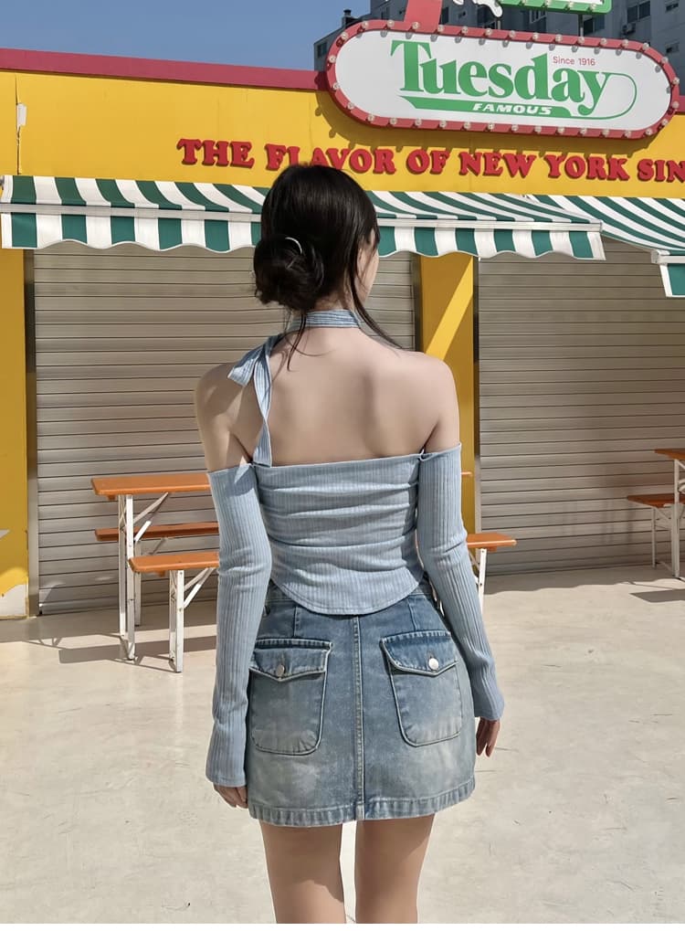 펭 넓적 다리 반바지 노출 방지 데님 바지 반신 스커트 여성 한국 스타일 레트로 하늘색 슬림해 보이는 한 마디 짧은 치마바지 상세 이미지 14