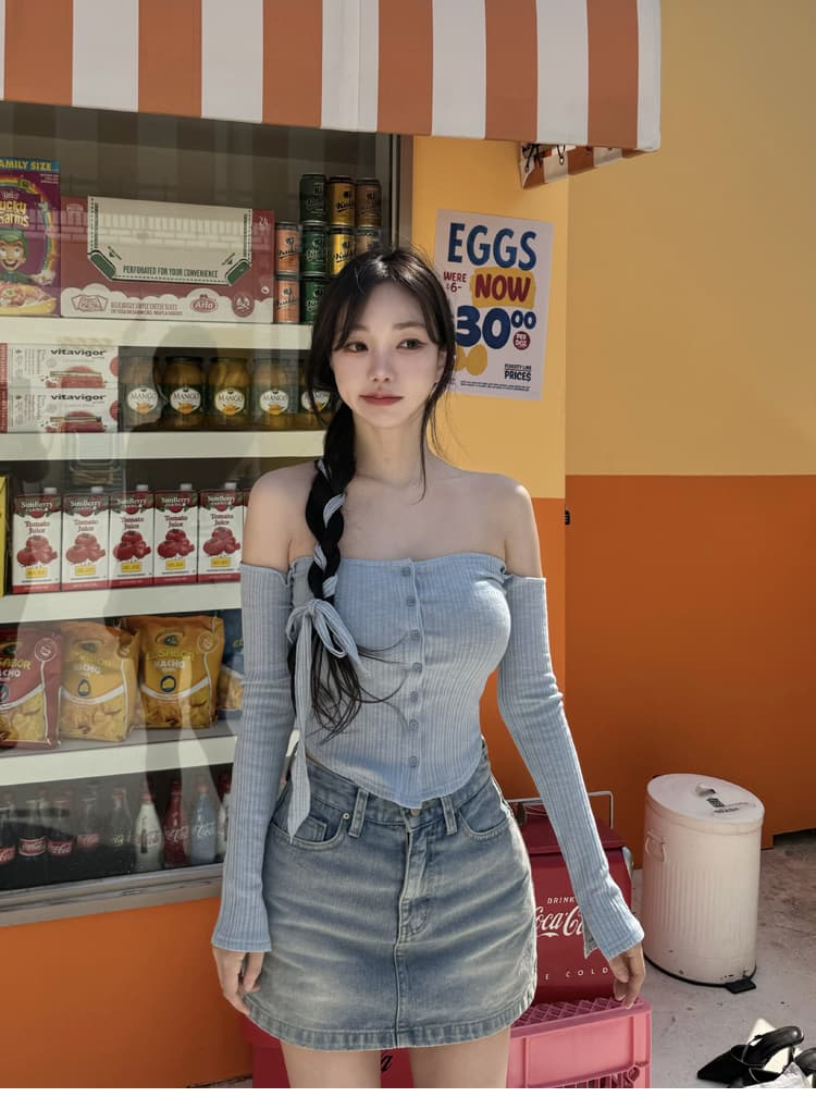 펭 넓적 다리 반바지 노출 방지 데님 바지 반신 스커트 여성 한국 스타일 레트로 하늘색 슬림해 보이는 한 마디 짧은 치마바지 상세 이미지 20