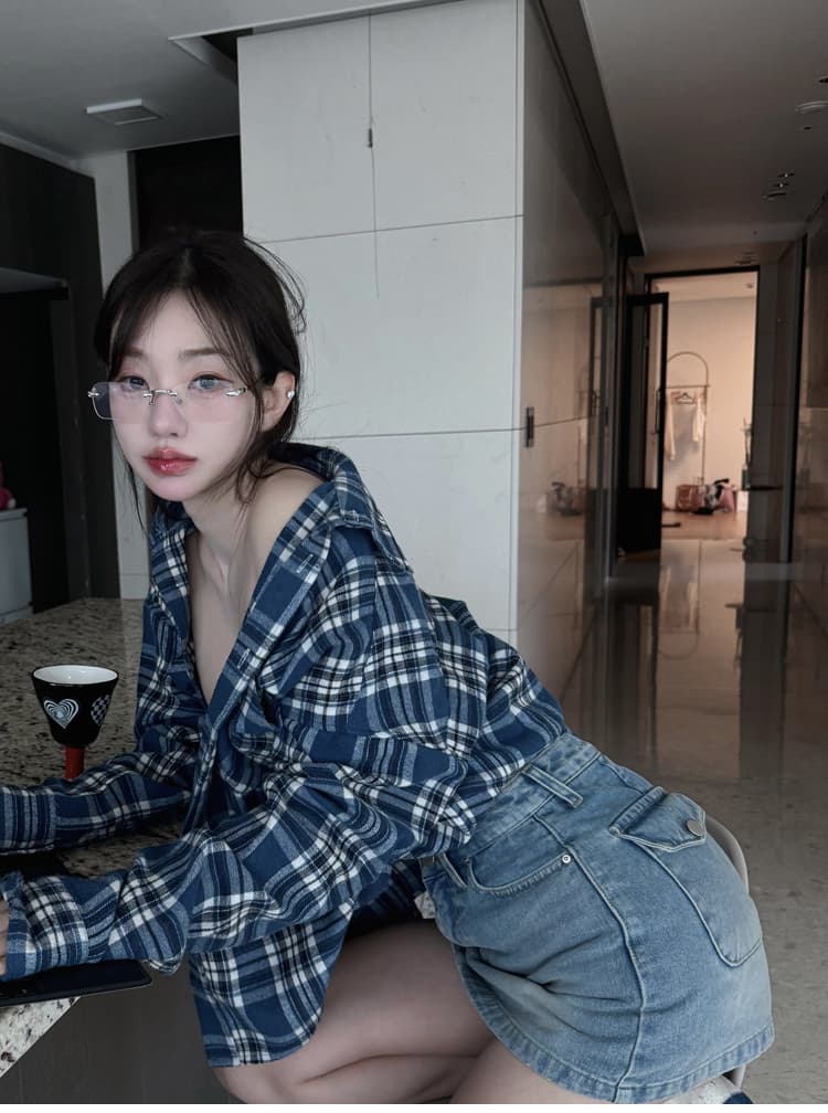 펭 넓적 다리 반바지 노출 방지 데님 바지 반신 스커트 여성 한국 스타일 레트로 하늘색 슬림해 보이는 한 마디 짧은 치마바지 상세 이미지 33