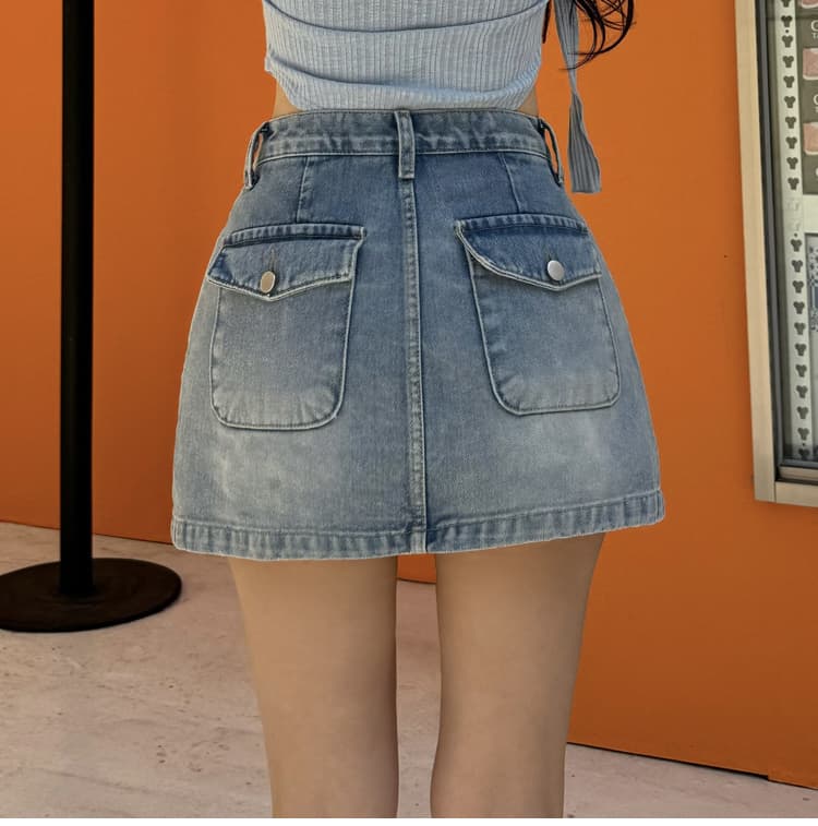 펭 넓적 다리 반바지 노출 방지 데님 바지 반신 스커트 여성 한국 스타일 레트로 하늘색 슬림해 보이는 한 마디 짧은 치마바지 상세 이미지 37