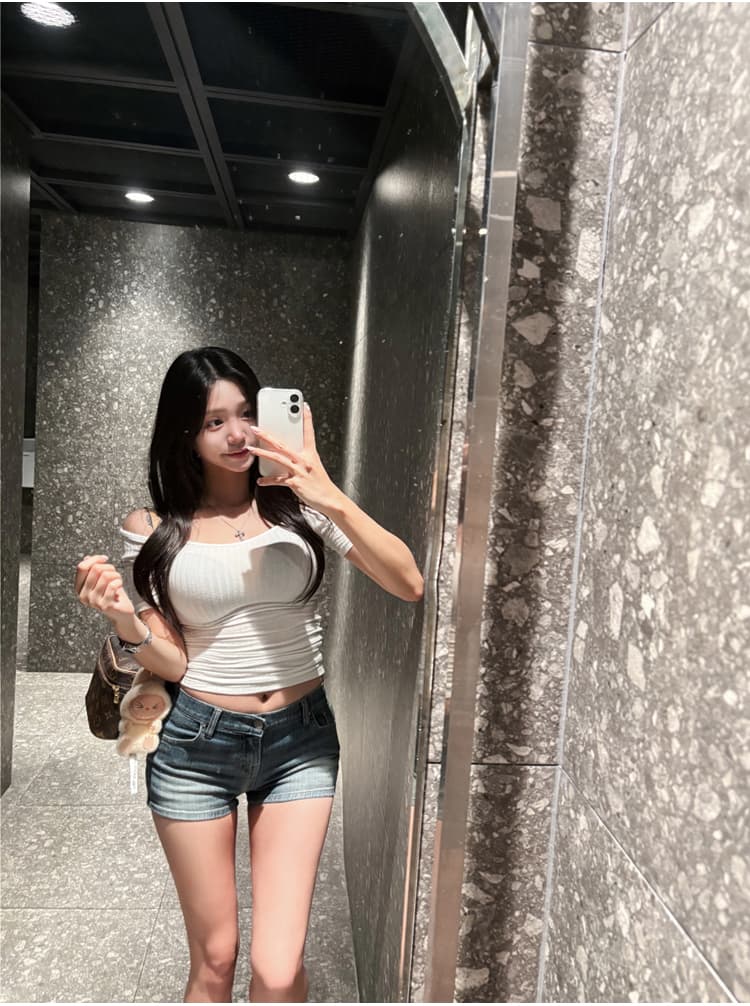 진짜 펭 넓적 다리 chill 챠오어 아름다운 다리 레트로 연삭 화이트 워싱 블루 로우 웨이스트 청바지 몸매 가꾸기 신축성 타이트 팬츠 상세 이미지 21