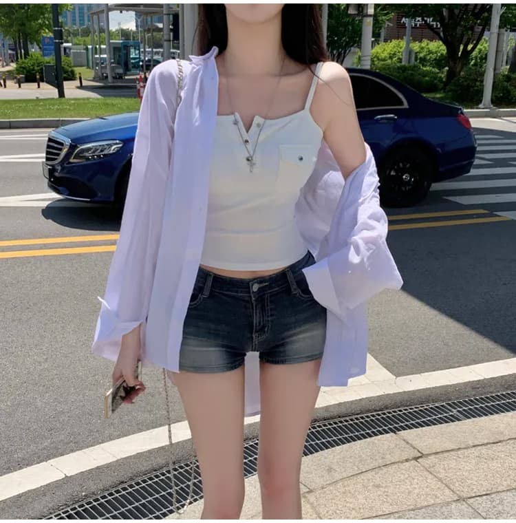 진짜 펭 넓적 다리 디스크 디스크 한 남자 바지 2 색 한국 스타일 패션 연삭 화이트 잠금 몸매 가꾸기 슬림해 보이는 로우 웨이스트 데님 반바지 상세 이미지 38