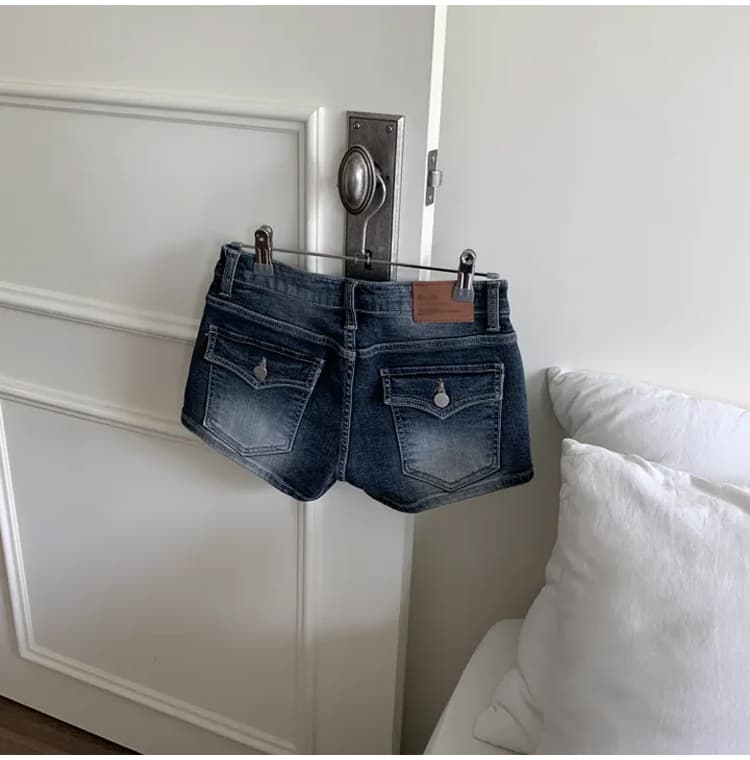 진짜 펭 넓적 다리 디스크 디스크 한 남자 바지 2 색 한국 스타일 패션 연삭 화이트 잠금 몸매 가꾸기 슬림해 보이는 로우 웨이스트 데님 반바지 상세 이미지 55