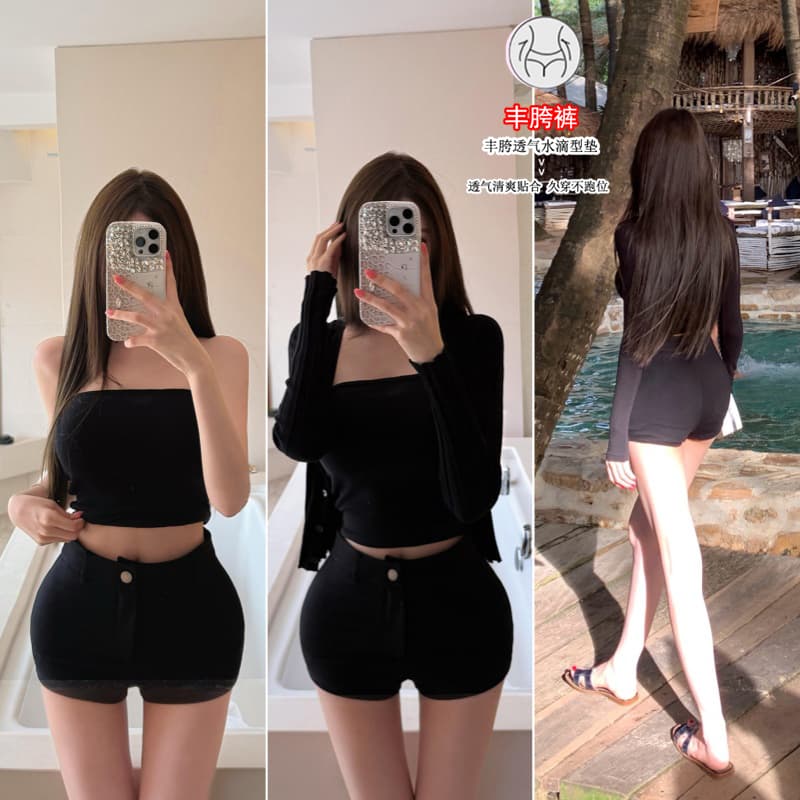 cher 챠오어 수퍼 모델 비율 펭 넓적 다리 타이트 스커트 반바지 여성 여름 검정색 캐주얼 바지 핫걸 핫 바지