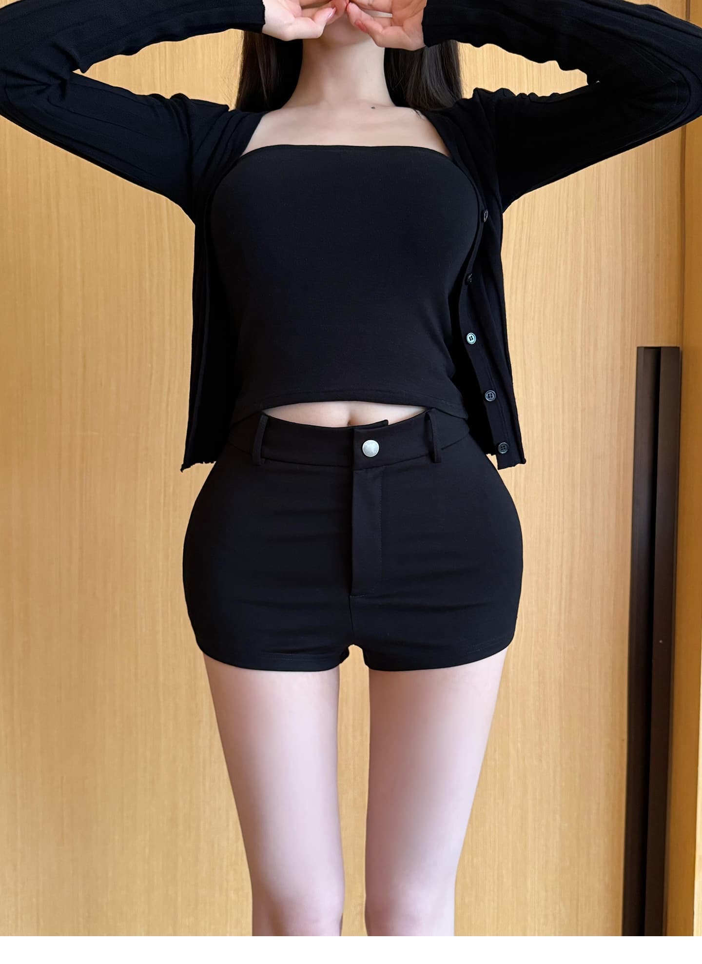 cher 챠오어 수퍼 모델 비율 펭 넓적 다리 타이트 스커트 반바지 여성 여름 검정색 캐주얼 바지 핫걸 핫 바지 상세 이미지 30