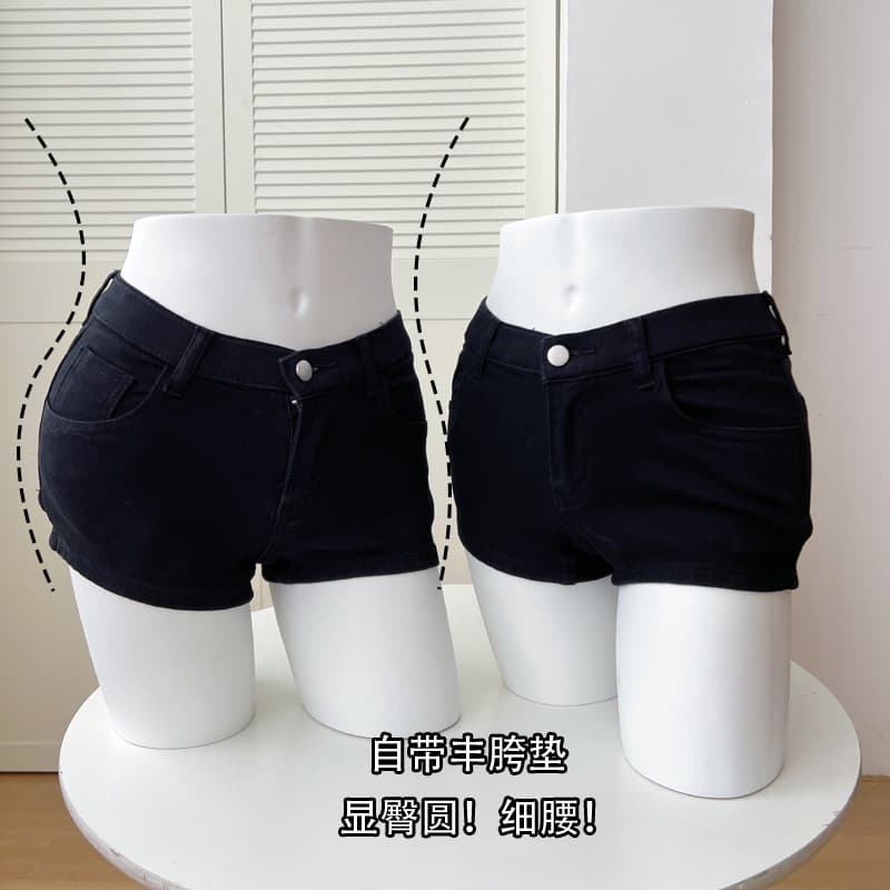 여성 단체 빌드 다리 좋은 펭 넓적 다리 청바지 핫걸 로우 웨이스트 슬림해 보이는 부츠컷 바지 신축성 데님 반바지 여성 이미지 6