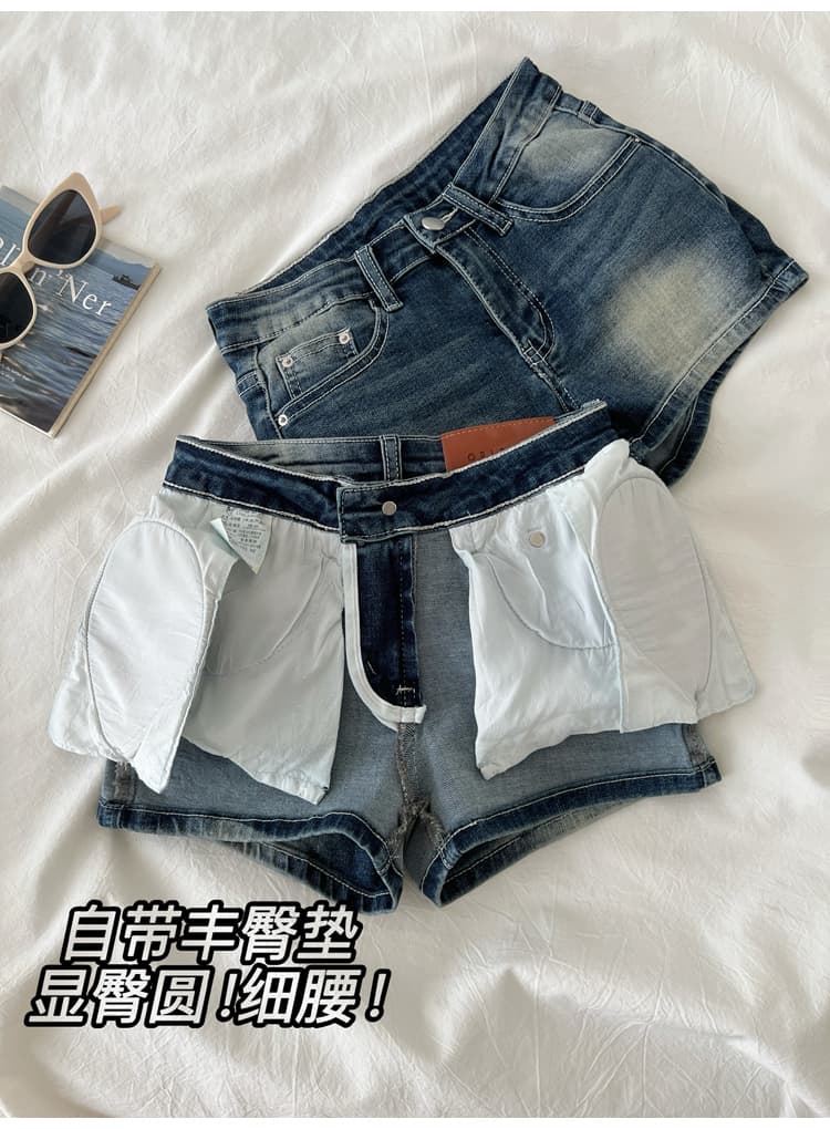 펭 넓적 다리 안녕하세요. 팬 팬 한 남자 바지 2 색 한국 스타일 패션 연삭 화이트 잠금 몸매 가꾸기 슬림해 보이는 로우 웨이스트 데님 반바지 상세 이미지 7