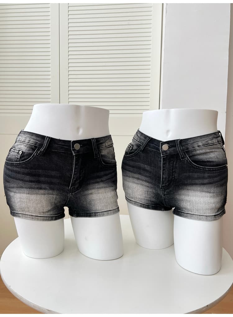 펭 넓적 다리 안녕하세요. 팬 팬 한 남자 바지 2 색 한국 스타일 패션 연삭 화이트 잠금 몸매 가꾸기 슬림해 보이는 로우 웨이스트 데님 반바지 상세 이미지 9