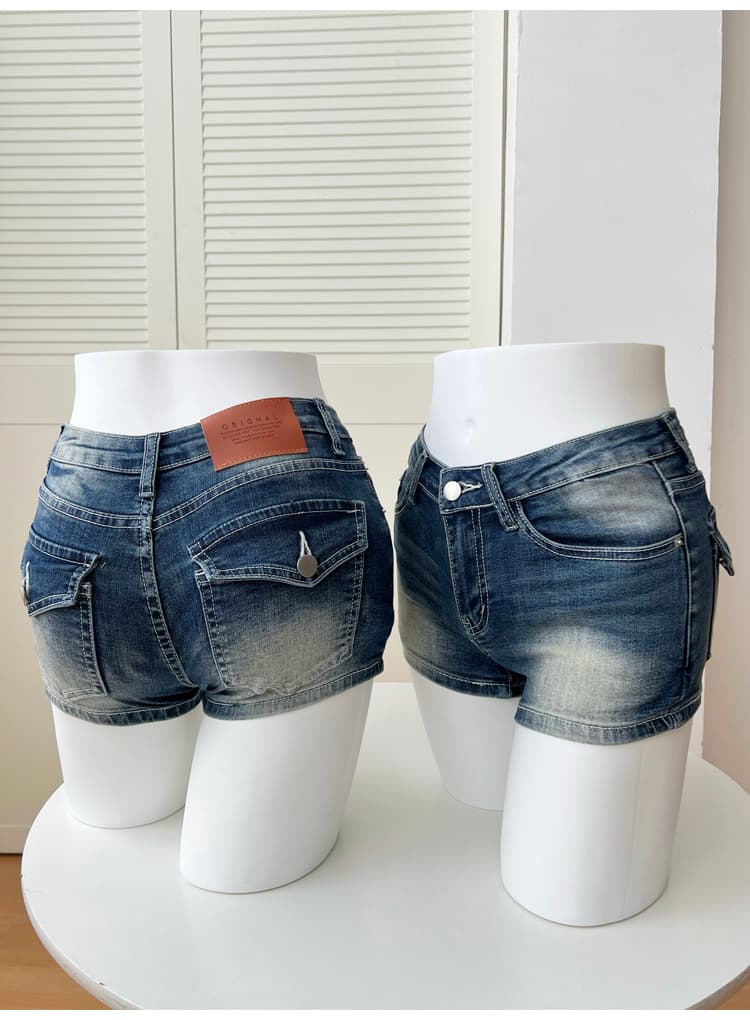 펭 넓적 다리 안녕하세요. 팬 팬 한 남자 바지 2 색 한국 스타일 패션 연삭 화이트 잠금 몸매 가꾸기 슬림해 보이는 로우 웨이스트 데님 반바지 상세 이미지 10