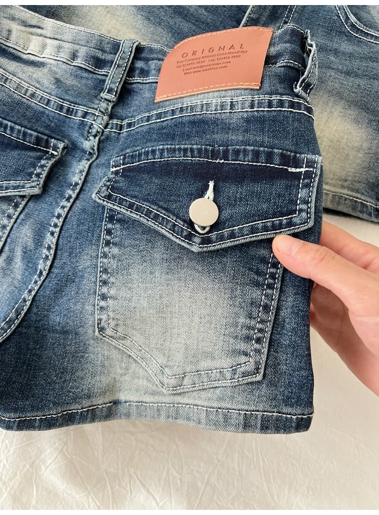 펭 넓적 다리 안녕하세요. 팬 팬 한 남자 바지 2 색 한국 스타일 패션 연삭 화이트 잠금 몸매 가꾸기 슬림해 보이는 로우 웨이스트 데님 반바지 상세 이미지 17