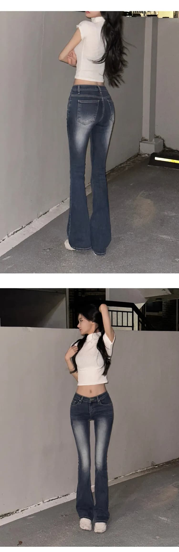 펭 넓적 다리 오노 콜리 플라워 허리 엉덩이 ~보다 로우 웨이스트 리프트 엉덩이 몸매 가꾸기 부츠컷 바지 여성 슬림해 보이는 신축성 청바지 긴 바지 상세 이미지 14
