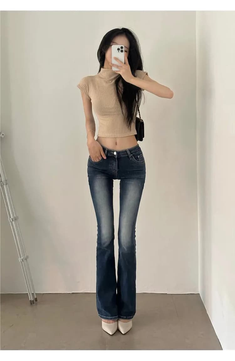 펭 넓적 다리 오노 콜리 플라워 허리 엉덩이 ~보다 로우 웨이스트 리프트 엉덩이 몸매 가꾸기 부츠컷 바지 여성 슬림해 보이는 신축성 청바지 긴 바지 상세 이미지 20