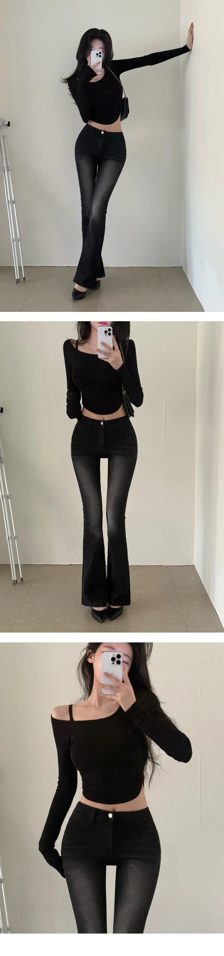 펭 넓적 다리 오노 콜리 플라워 허리 엉덩이 ~보다 로우 웨이스트 리프트 엉덩이 몸매 가꾸기 부츠컷 바지 여성 슬림해 보이는 신축성 청바지 긴 바지 상세 이미지 21