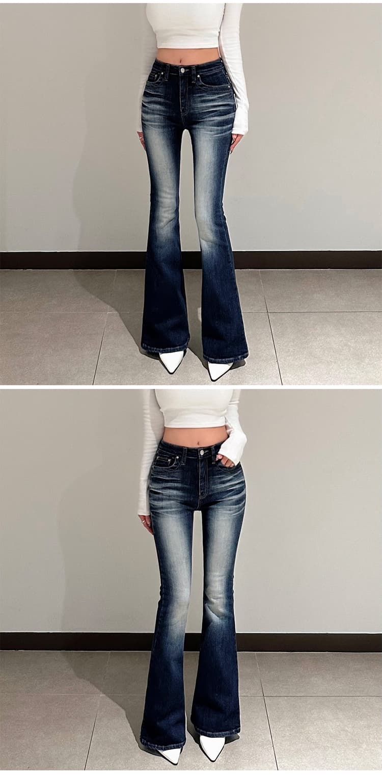 실사 펭 넓적 다리 만화 다리 중 하이웨이스트 높음 폭탄 부츠컷 바지 청바지 여성 몸매 가꾸기 순수한 욕망 캐주얼 바지 상세 이미지 17