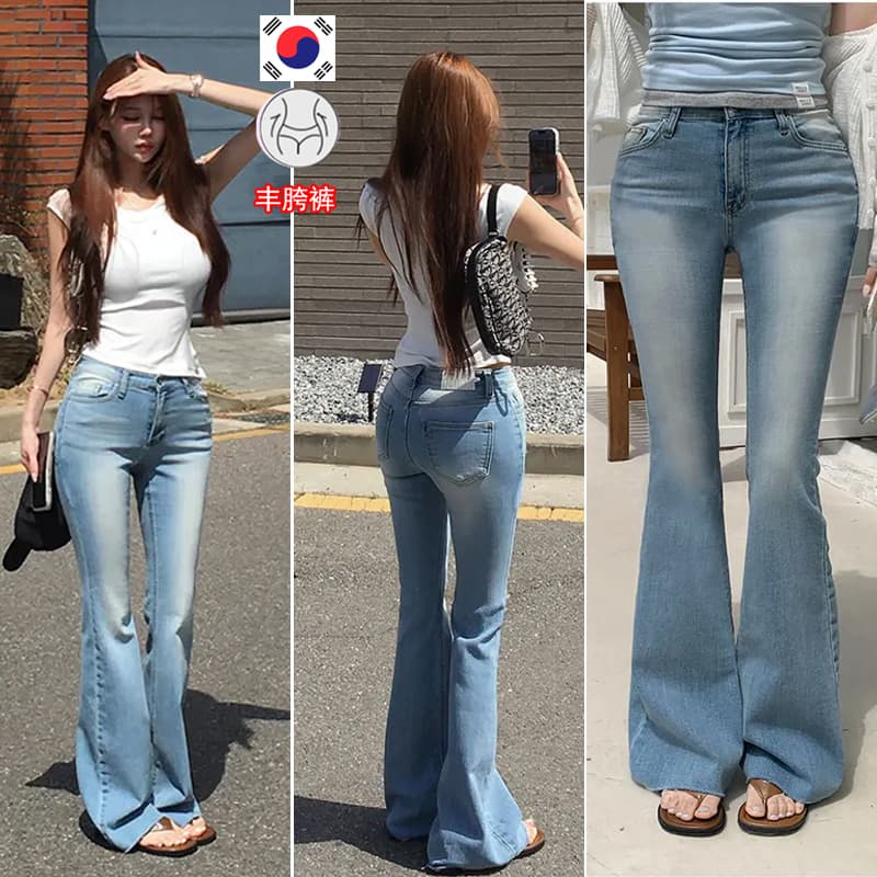 실사 펭 넓적 다리 sisi jiang 한 여성 청바지 순수한 욕망 슬림해 보이는 신축성 펭 넓적 다리 부츠컷 워싱 청바지 이미지 4