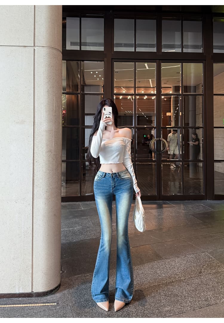 실사 펭 넓적 다리 chill 챠오어 다리 좋은 몸매 가꾸기 디스플레이 슬림 폭탄 타이트 워시 물 로우 웨이스트 부츠컷 청바지 상세 이미지 5