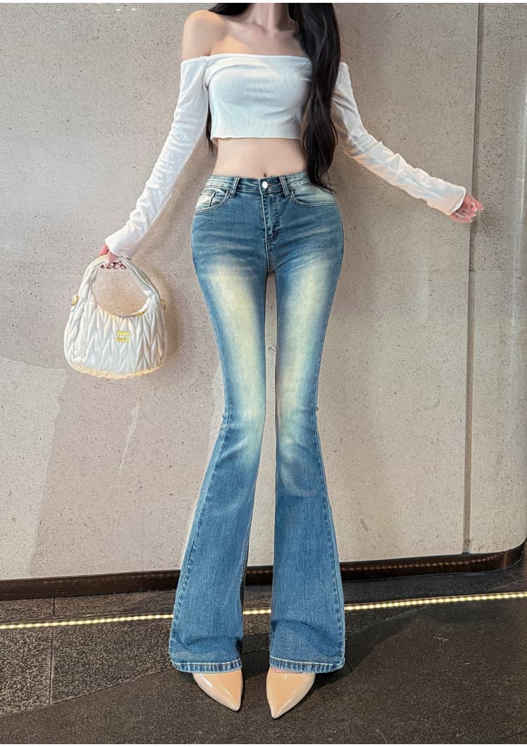 실사 펭 넓적 다리 chill 챠오어 다리 좋은 몸매 가꾸기 디스플레이 슬림 폭탄 타이트 워시 물 로우 웨이스트 부츠컷 청바지 상세 이미지 7