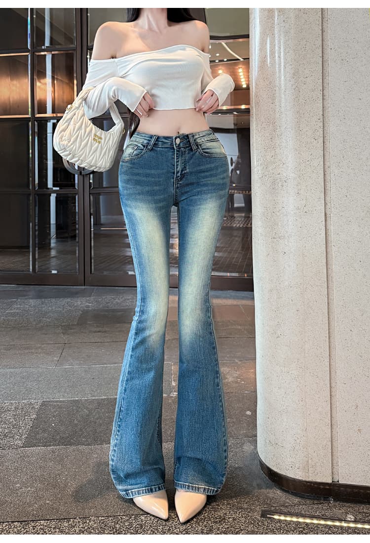 실사 펭 넓적 다리 chill 챠오어 다리 좋은 몸매 가꾸기 디스플레이 슬림 폭탄 타이트 워시 물 로우 웨이스트 부츠컷 청바지 상세 이미지 8