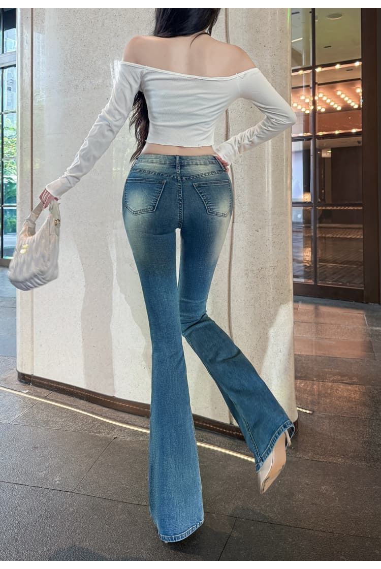 실사 펭 넓적 다리 chill 챠오어 다리 좋은 몸매 가꾸기 디스플레이 슬림 폭탄 타이트 워시 물 로우 웨이스트 부츠컷 청바지 상세 이미지 10