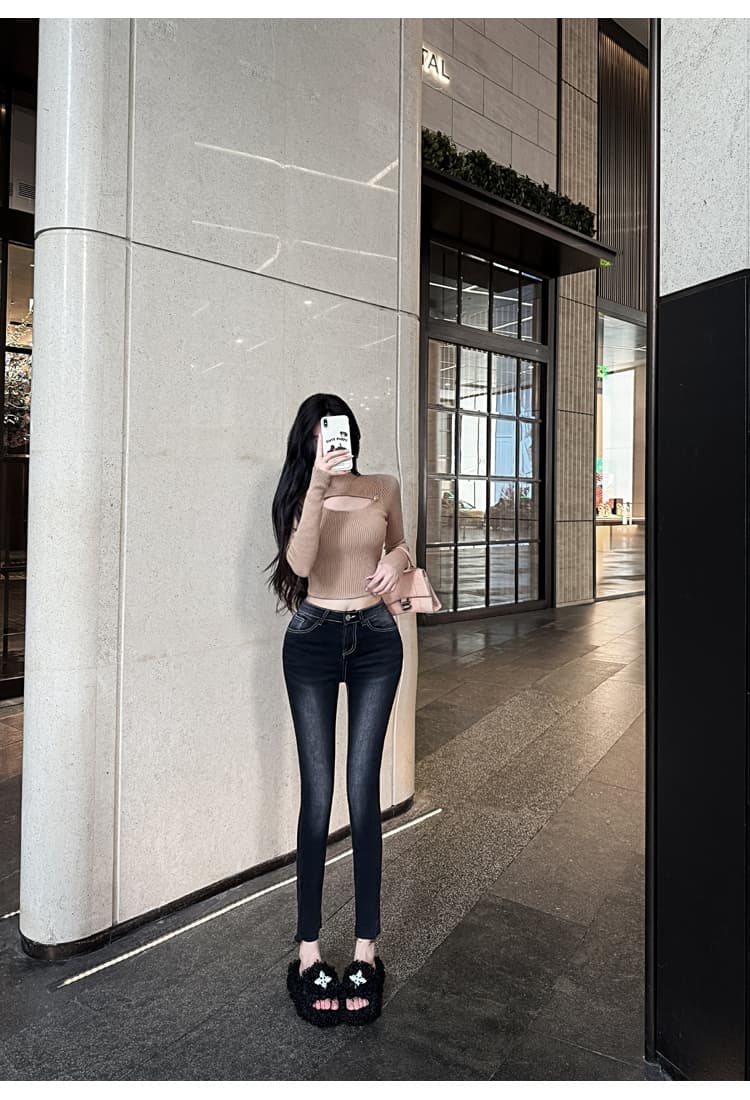 실사 펭 넓적 다리 안녕하세요. 팬 팬 아름다운 다리 펭 넓적 다리 레트로 연삭 화이트 워싱 9 포인트 작은 청바지 몸매 가꾸기 스키니진 상세 이미지 4