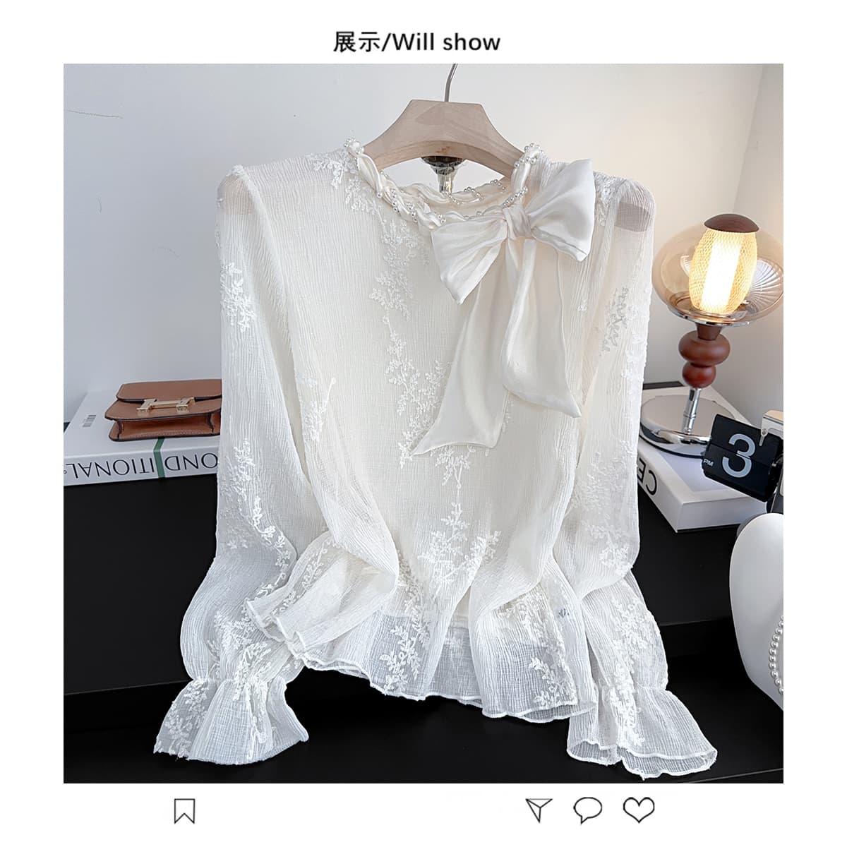 실사 이른 봄 긴팔 레트로 나비 매듭 무거운 작업 디자인 센스 자카드 여성 셔츠 새로운 작은 대중 루즈핏 맨위 상세 이미지 3