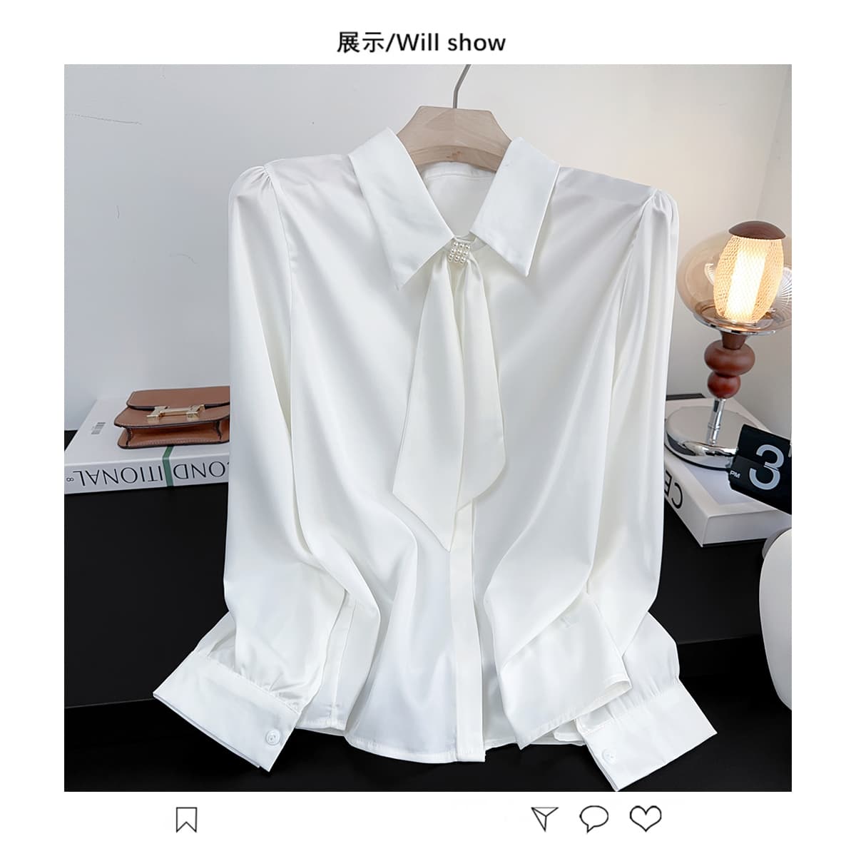 실사 패션 출퇴근 디자인 센스 진주 버클 리본 봄 가을 긴팔 무료 뜨거운 여성 셔츠 작은 대중 루즈핏 맨위 상세 이미지 2