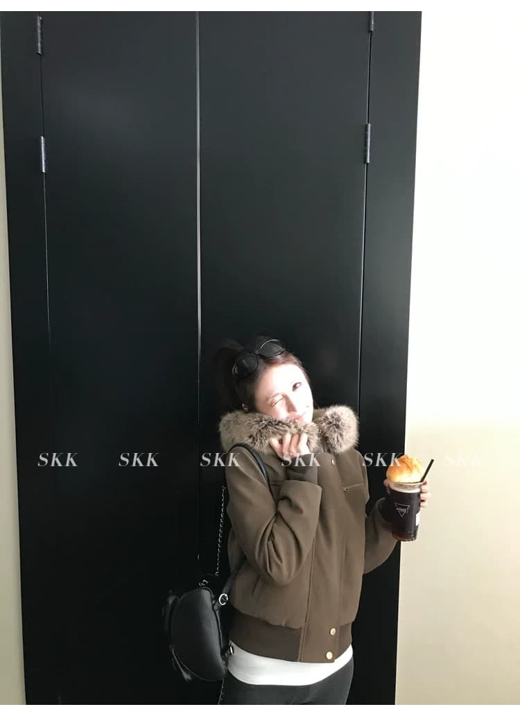 2026 새로운 슈퍼 잘 생긴 후드 큰 모피 칼라 문 襟 아래 면화 의류 스웨이드 오토바이 서비스 보온 여성 코트 상세 이미지 13
