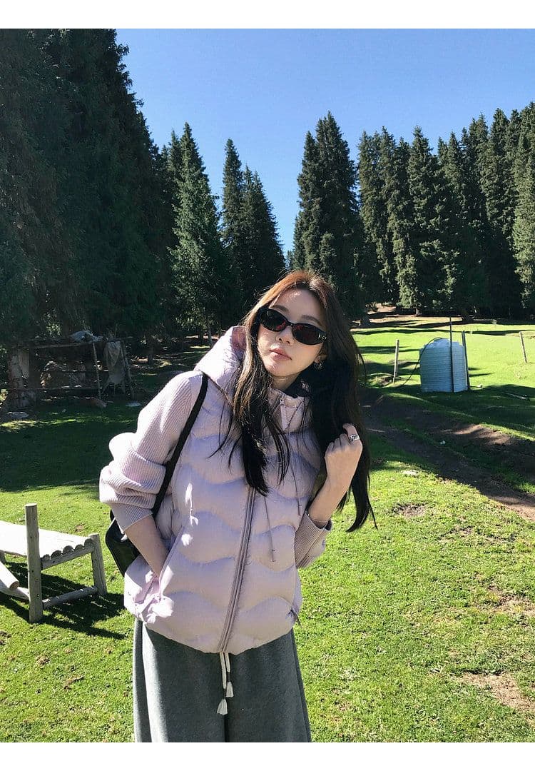 장 베이 베이 ibell 압력 접착제 서두르다 푹신한 연령 감소 보온 니트 패치워크 빛 아래 면화 의류 여성 코트 상세 이미지 16