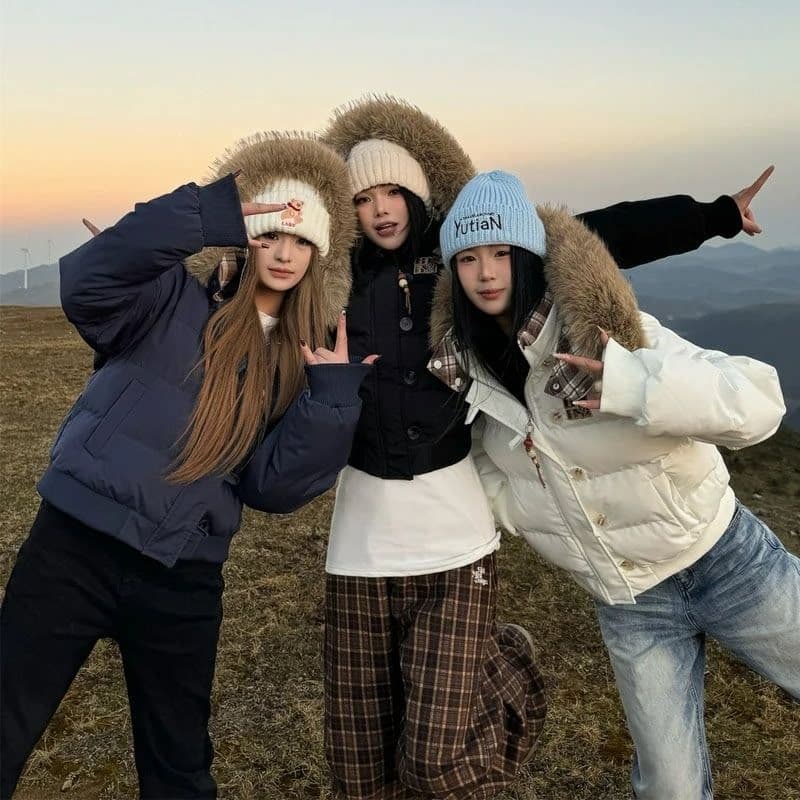 아메리칸 레트로 스타일 2026 겨울 새로운 아래 면화 의류 여성 짧은 한 부서 학원 스타일 슬림해 보이는 면 옷 재킷 이미지 3