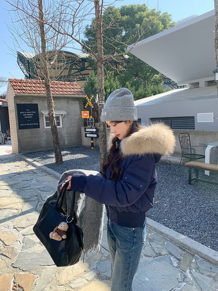 작은 마을 산산 눈 반사하다 阑珊 시뮬레이션 전갈 모피 칼라 면 의류 여성 겨울 방풍 쇼트 스타일 후드 작은 키 재킷 상세 이미지 21