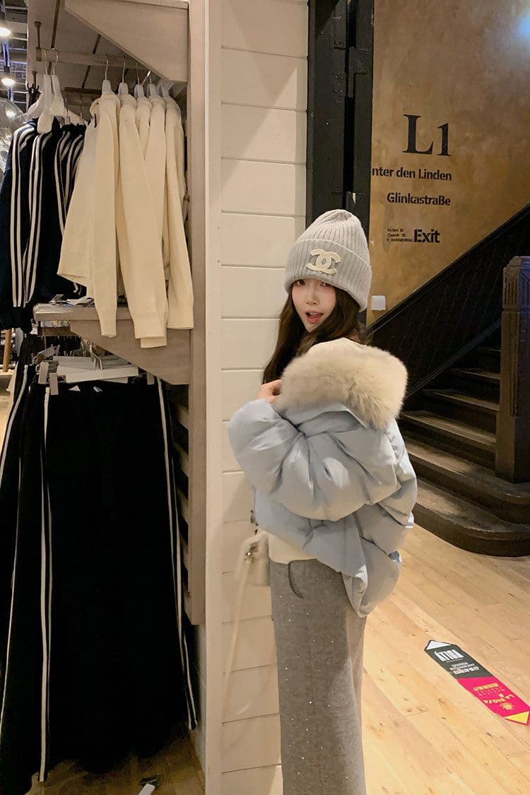 학원 패치워크 쇼트 스타일 아래 면화 의류 여성 모방 여우 모피 칼라 루즈핏 두꺼운 작은 키 한국 스타일 빵 외투 상세 이미지 25