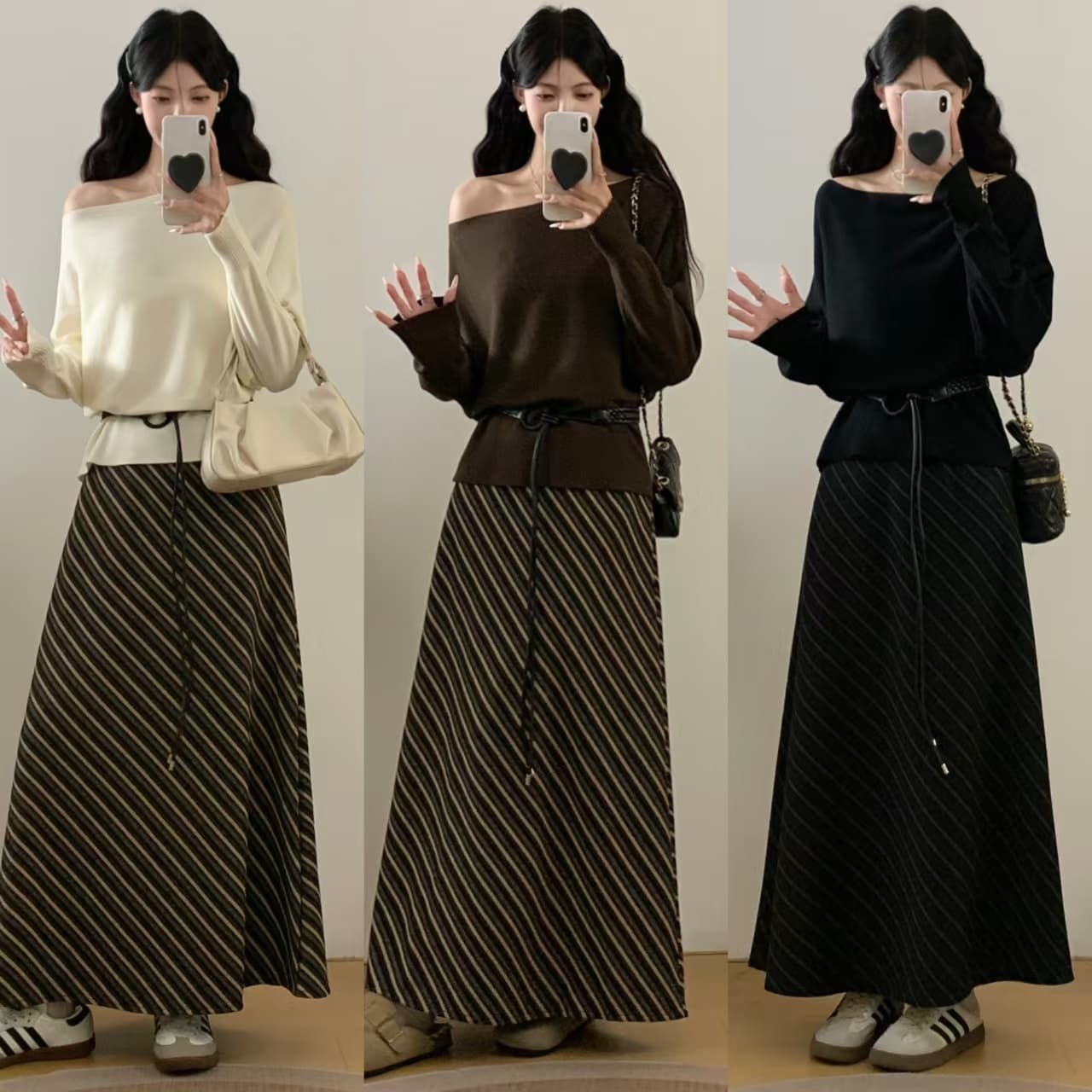 실사 빅 사이즈 스웨터 반신 스커트 투피스 세트 가을 프랑스식 품격 슬림해 보이는 부드러운 바람 착용 가져 가라. 패션 세트 상세 이미지 17