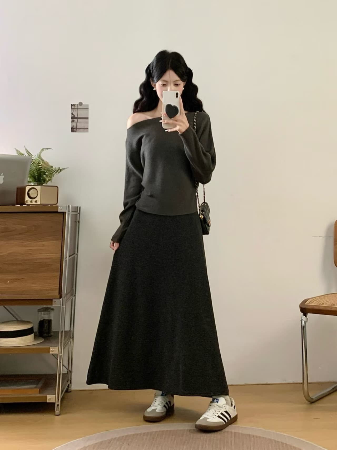 실사 빅 사이즈 프랑스식 레트로 긴팔 만나는 반신 스커트 여성복 가을 겨울 몸매 가꾸기 품격 착용 가져 가라. 전체 집합 상세 이미지 2