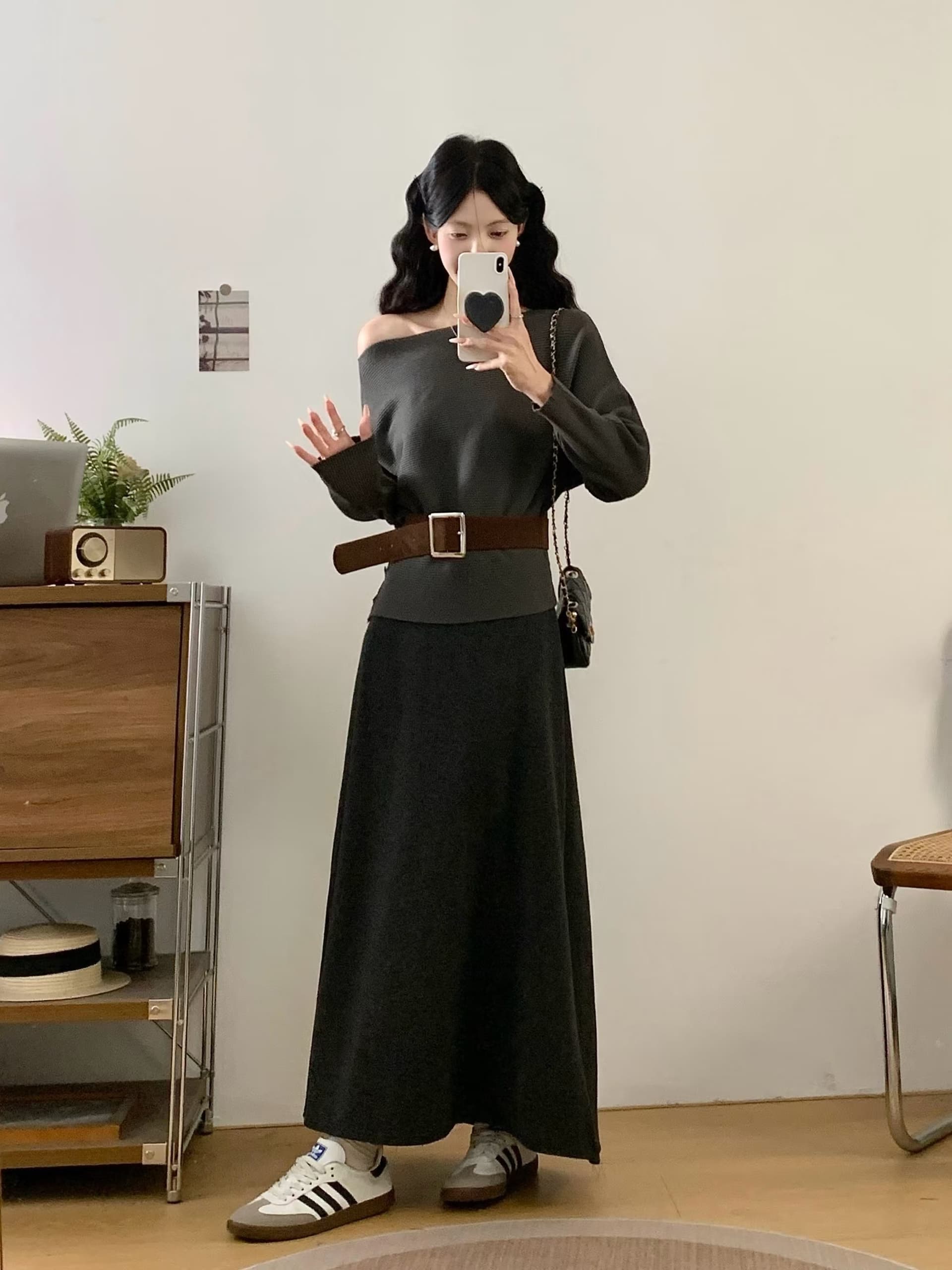 실사 빅 사이즈 프랑스식 레트로 긴팔 만나는 반신 스커트 여성복 가을 겨울 몸매 가꾸기 품격 착용 가져 가라. 전체 집합 상세 이미지 5
