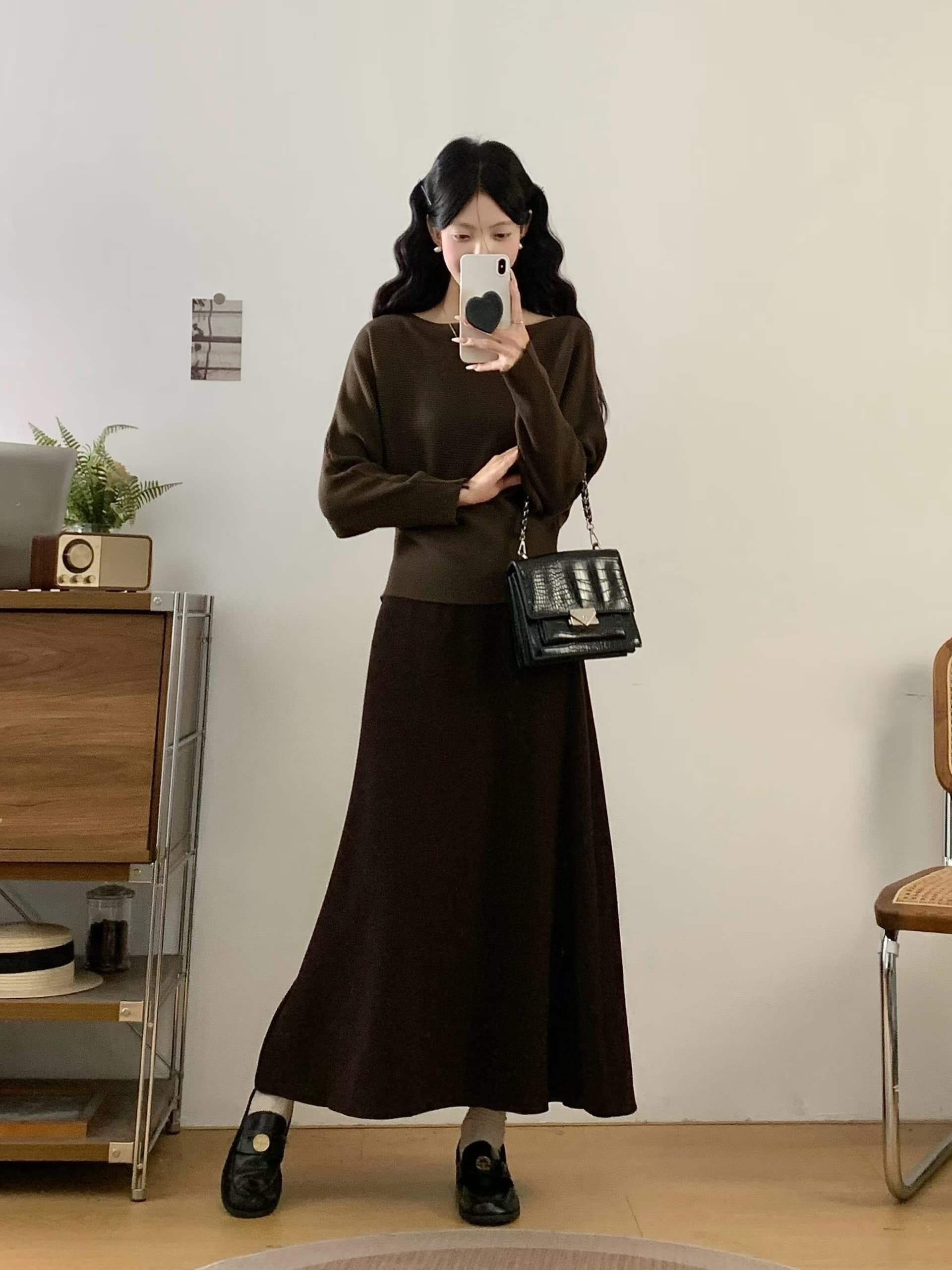 실사 빅 사이즈 프랑스식 레트로 긴팔 만나는 반신 스커트 여성복 가을 겨울 몸매 가꾸기 품격 착용 가져 가라. 전체 집합 상세 이미지 12