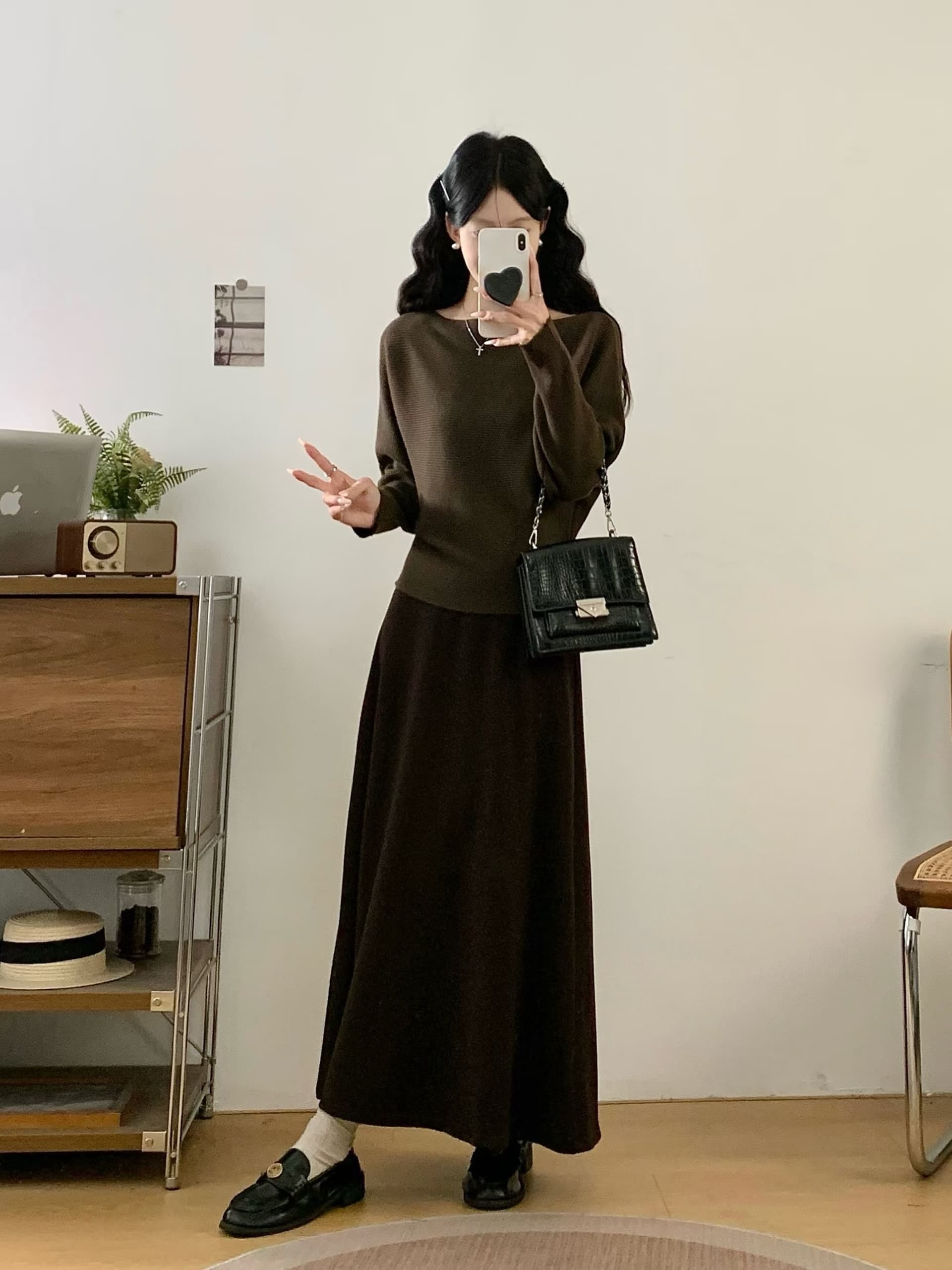 실사 빅 사이즈 프랑스식 레트로 긴팔 만나는 반신 스커트 여성복 가을 겨울 몸매 가꾸기 품격 착용 가져 가라. 전체 집합 상세 이미지 13