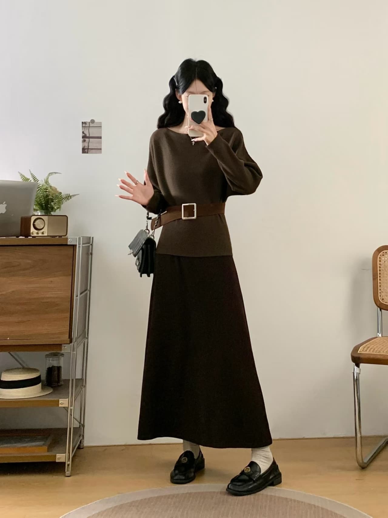실사 빅 사이즈 프랑스식 레트로 긴팔 만나는 반신 스커트 여성복 가을 겨울 몸매 가꾸기 품격 착용 가져 가라. 전체 집합 상세 이미지 14