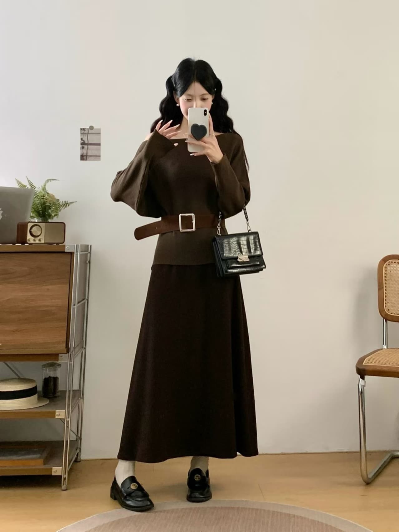 실사 빅 사이즈 프랑스식 레트로 긴팔 만나는 반신 스커트 여성복 가을 겨울 몸매 가꾸기 품격 착용 가져 가라. 전체 집합 상세 이미지 15