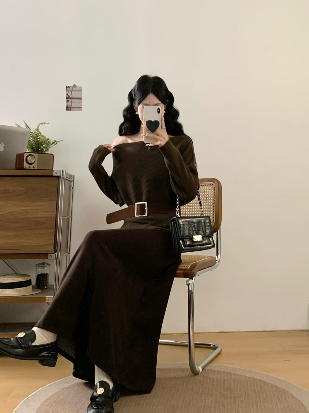 실사 빅 사이즈 프랑스식 레트로 긴팔 만나는 반신 스커트 여성복 가을 겨울 몸매 가꾸기 품격 착용 가져 가라. 전체 집합 상세 이미지 21